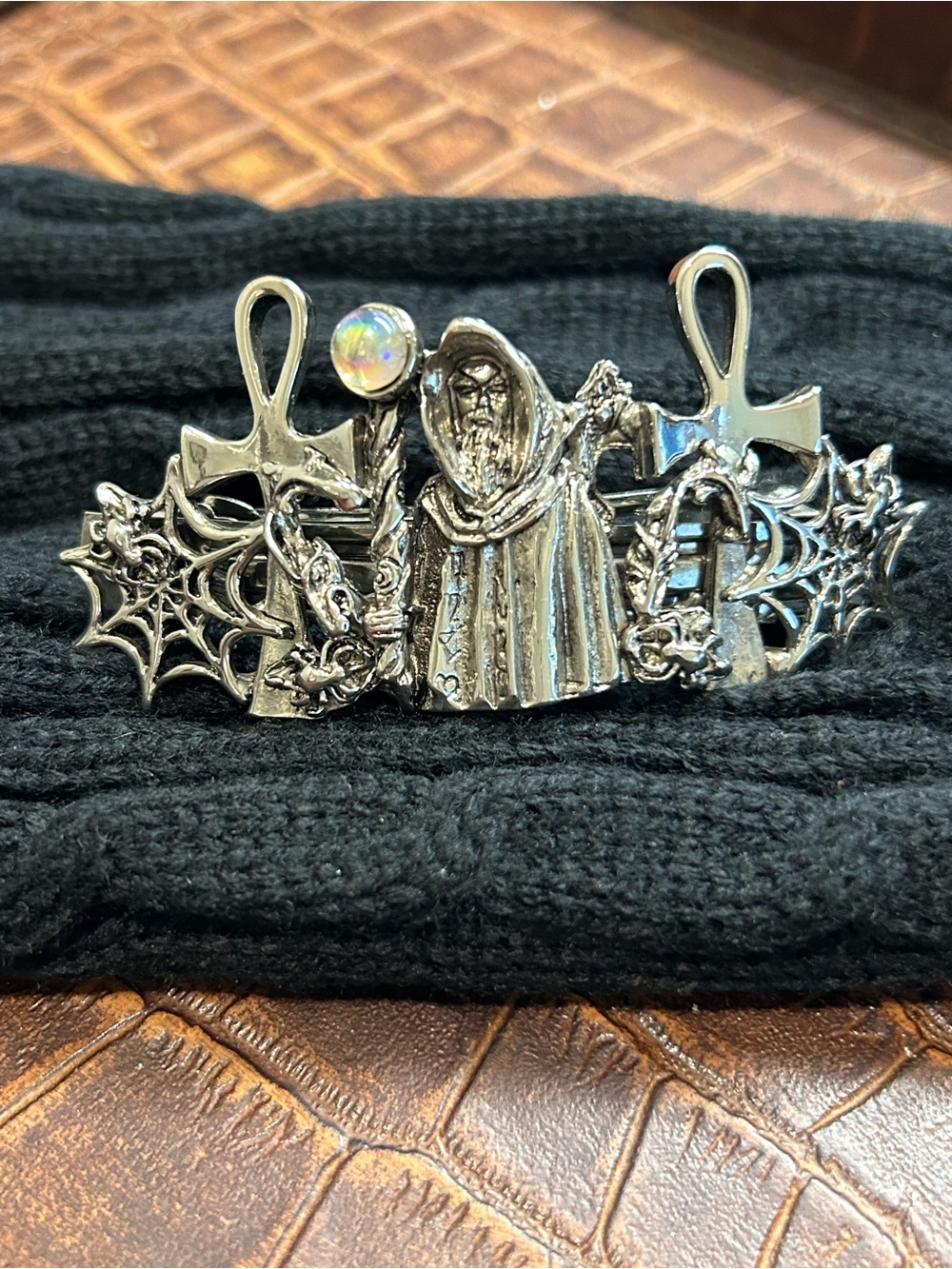Vintage Pewter Silver Gothic Wizard Statement Hairclip